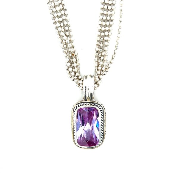 925 Silver Multi-Strand Amethyst Pendant with Gold Accent Necklace - Picture 1 of 10